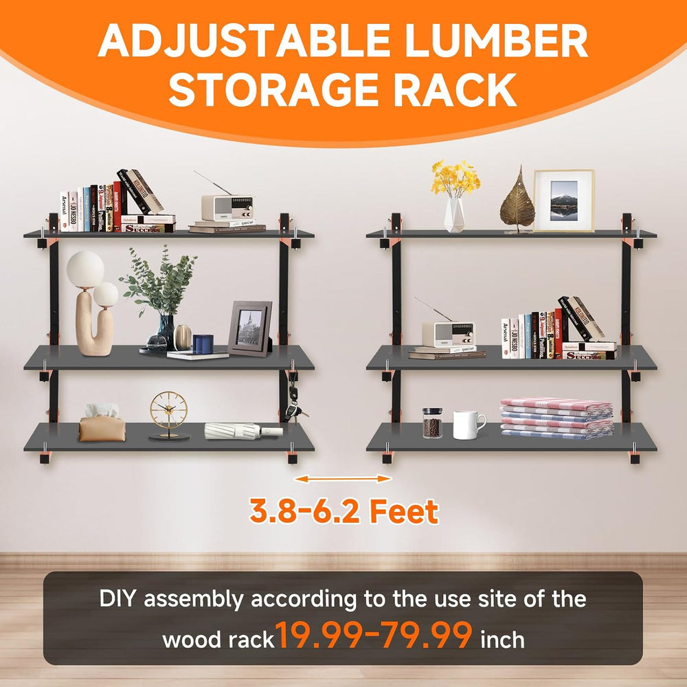 4 Pack Lumber Rack Wall Mount, Heavy Duty Wood Storage Racks, 6-Level System ...