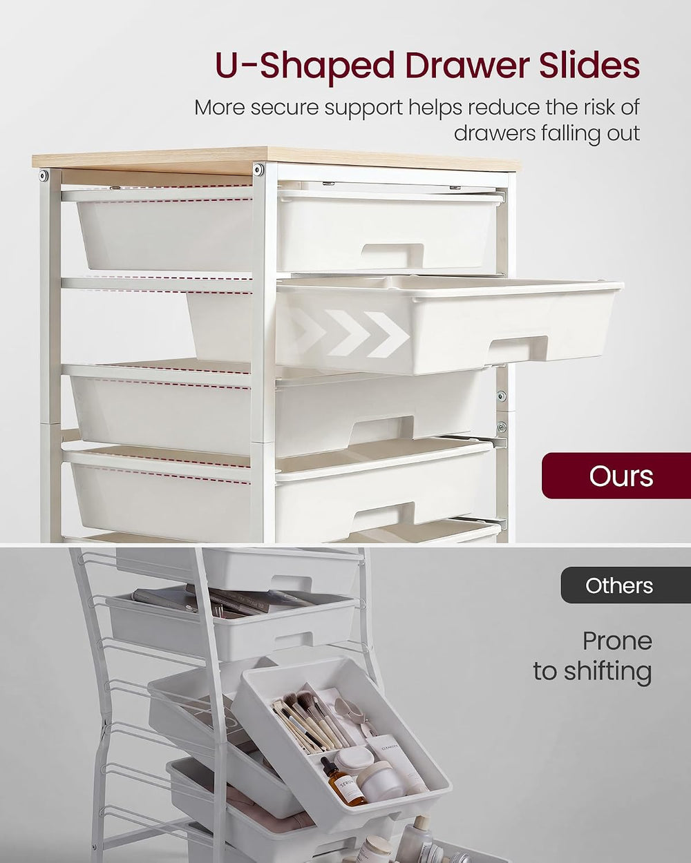 VASAGLE Rolling Cart with Drawers, Craft Organizers and Storage, White