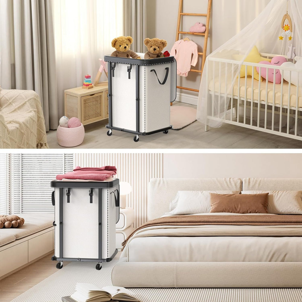 Laundry Basket with Wheels,150L Leather Patchwork Rolling Hamper Carts