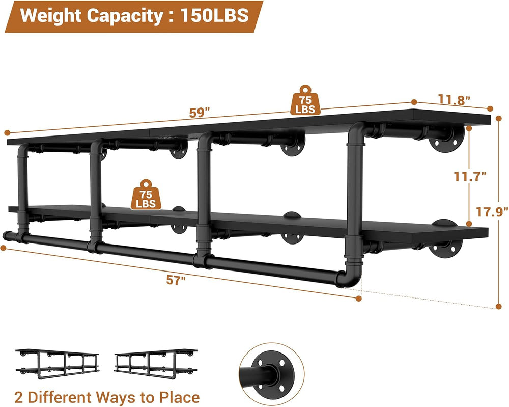 Aheaplus Industrial Pipe Clothing Rack, Wall Mounted Clothes Rack with Rod