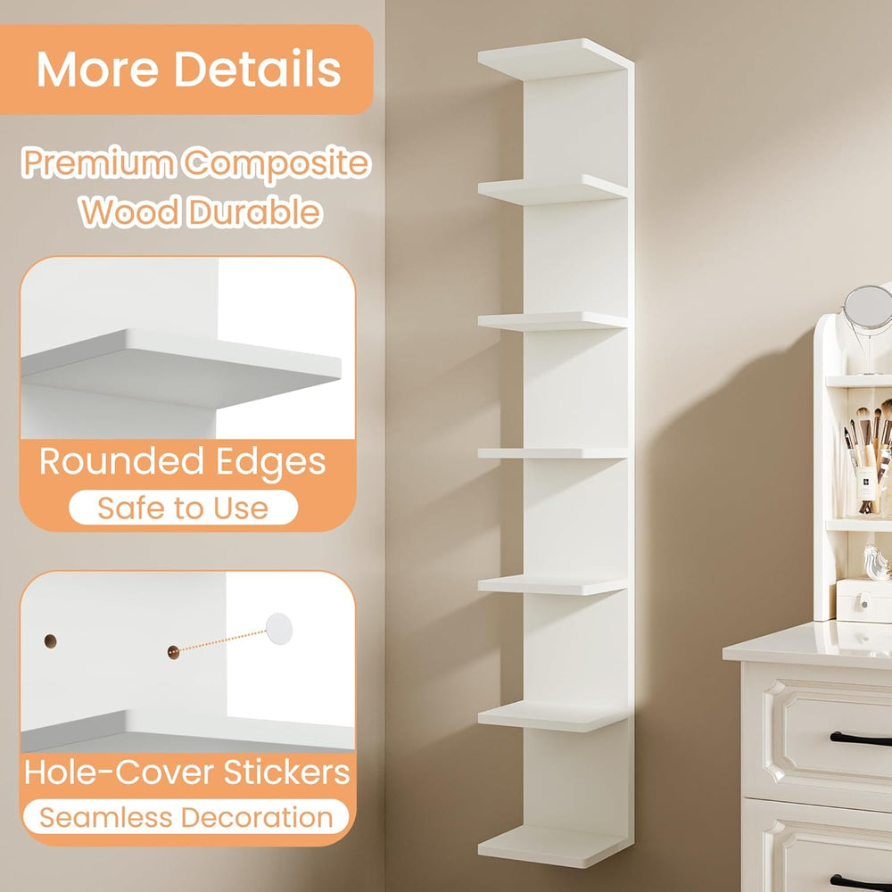 upsimples 7-Tier Floating Wall Shelf, White Vertical Vanity Decor Shelves