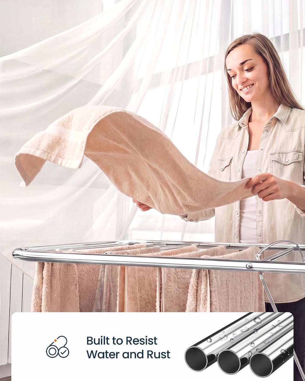 SONGMICS HOME Clothes Drying Rack with Wings, Foldable Laundry Rack with Sock...