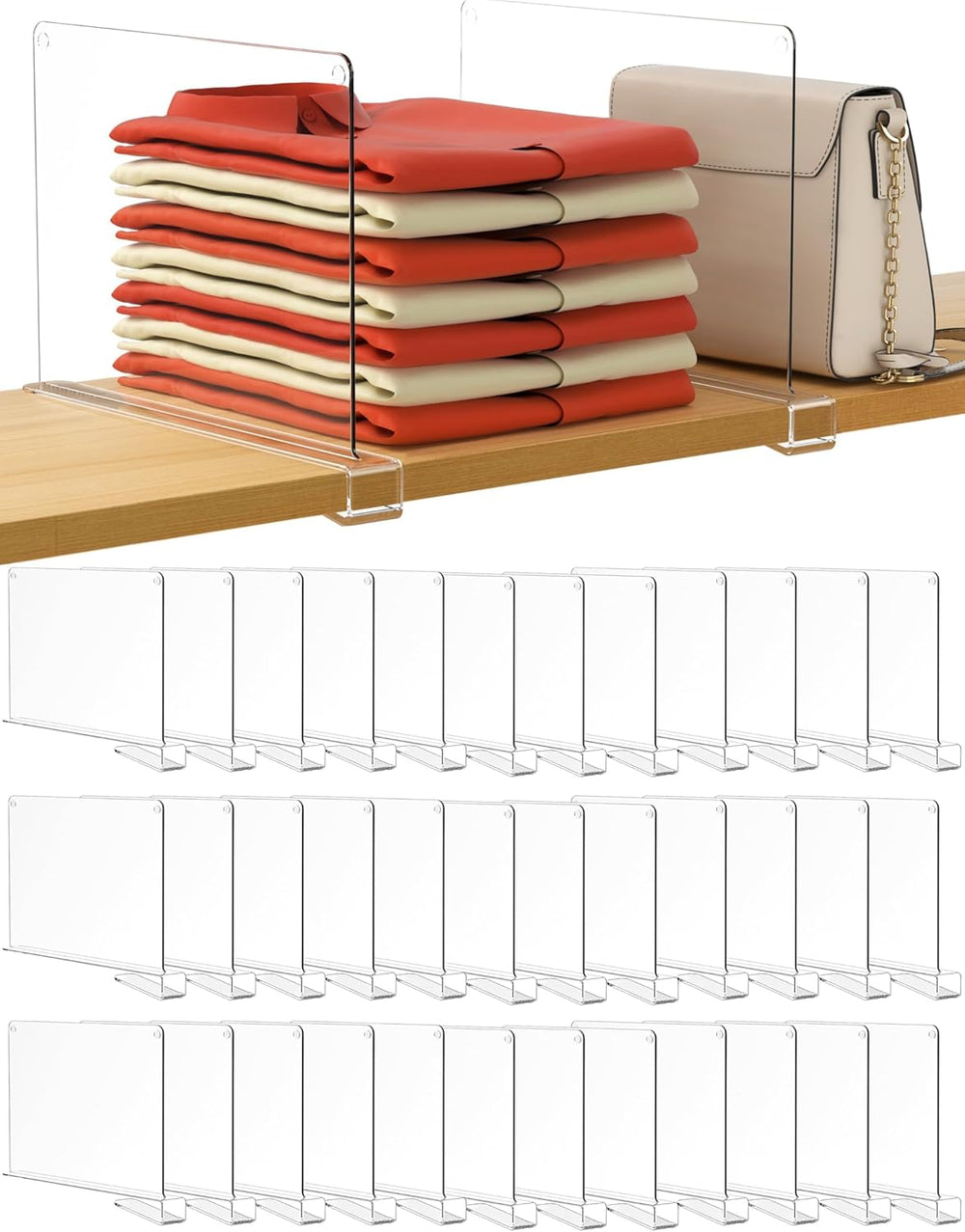 HBlife 36 Pack Clear Shelf Dividers, Vertical Purse Organizer for Closet Perf...