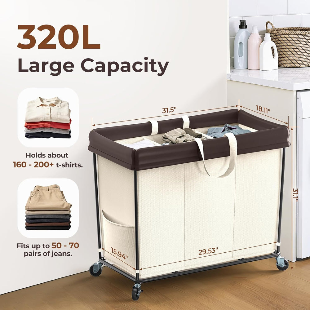 320L Laundry Hamper with Wheels, Large Rolling Laundry Basket with Wheels