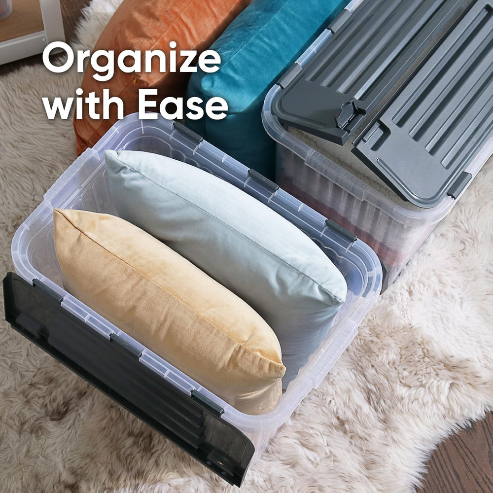 Superio Clear Storage Boxes with Attached Lids, Plastic Container Bins with H...