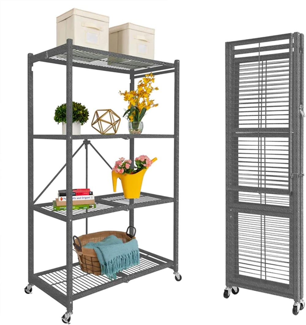 Origami R5 Series Foldable 4-Tier Heavy-Duty Steel Storage Rack, Pewter