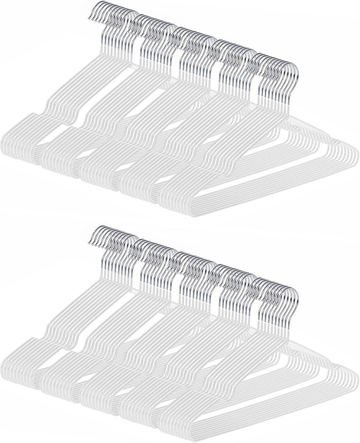 Ultra-Thin Metal Hangers, 100 Pack Non-Slip PVC Coated Space Saving Clothes Hangers for Closet, 16 inch Wide for Suits, Dresses, Jackets(White)