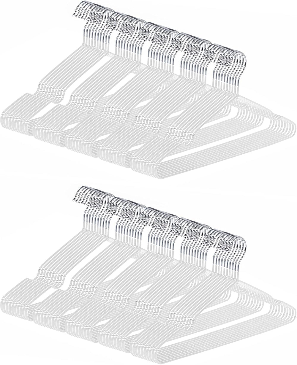 Ultra-Thin Metal Hangers, 100 Pack Non-Slip PVC Coated Space Saving Clothes H...