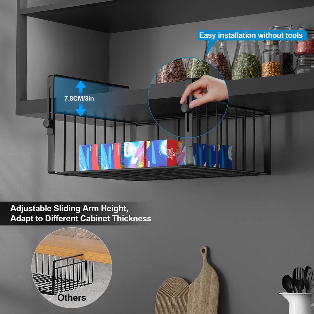 2Pack Under Shelf Basket Storage,Adjustable Hanging,Black