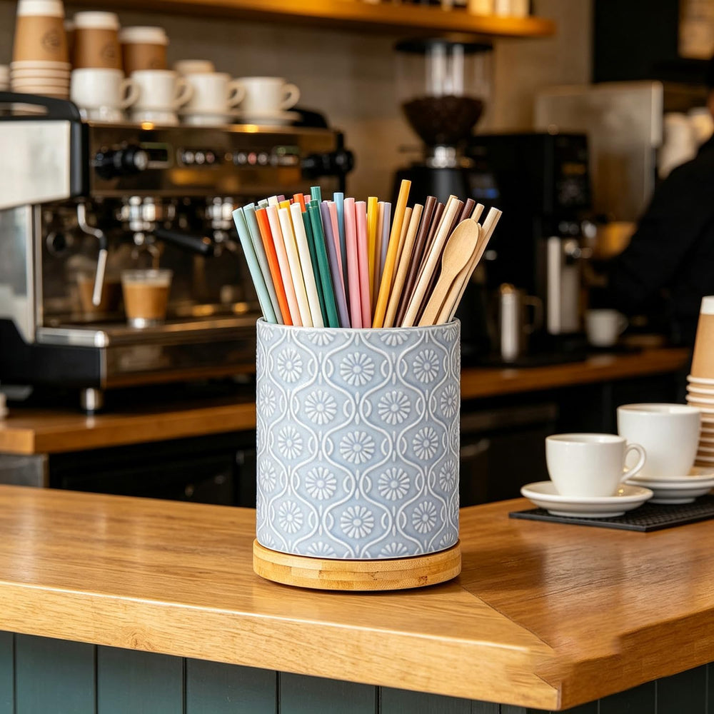 Kitchen utensil holder, 360 ° rotating large capacity ceramic utensil rack, 7...