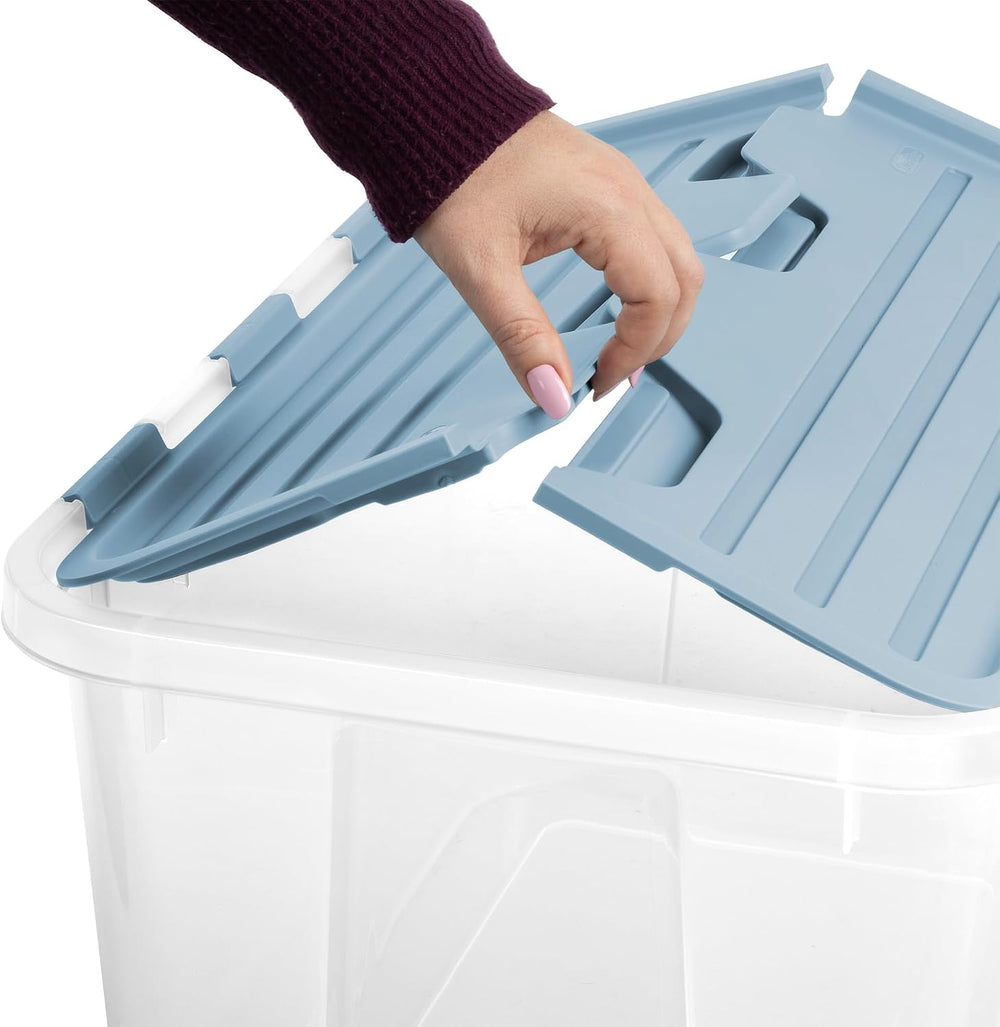 Sterilite 18 Pack Hinged Lid Storage Box, 40 Qt Plastic Container, Washed Blu...