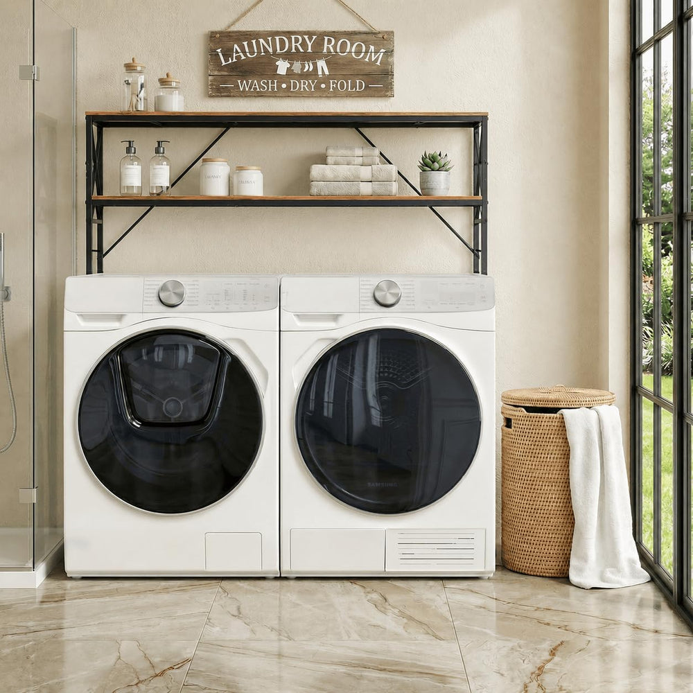 2 Tiers Over Washer and Dryer Storage Shelves,Espresso Oak