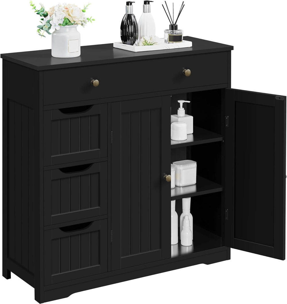 Topeakmart Freestanding Bathroom Storage Cabinet, 4 Drawers & 2 Doors Black