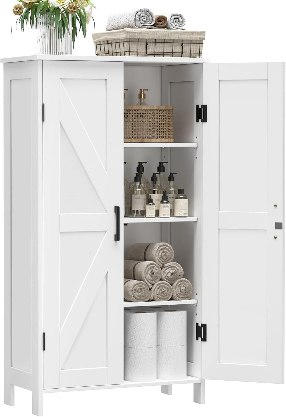 Homleke 43.3" H Farmhouse Bathroom Storage Cabinet with Adjustable Shelves