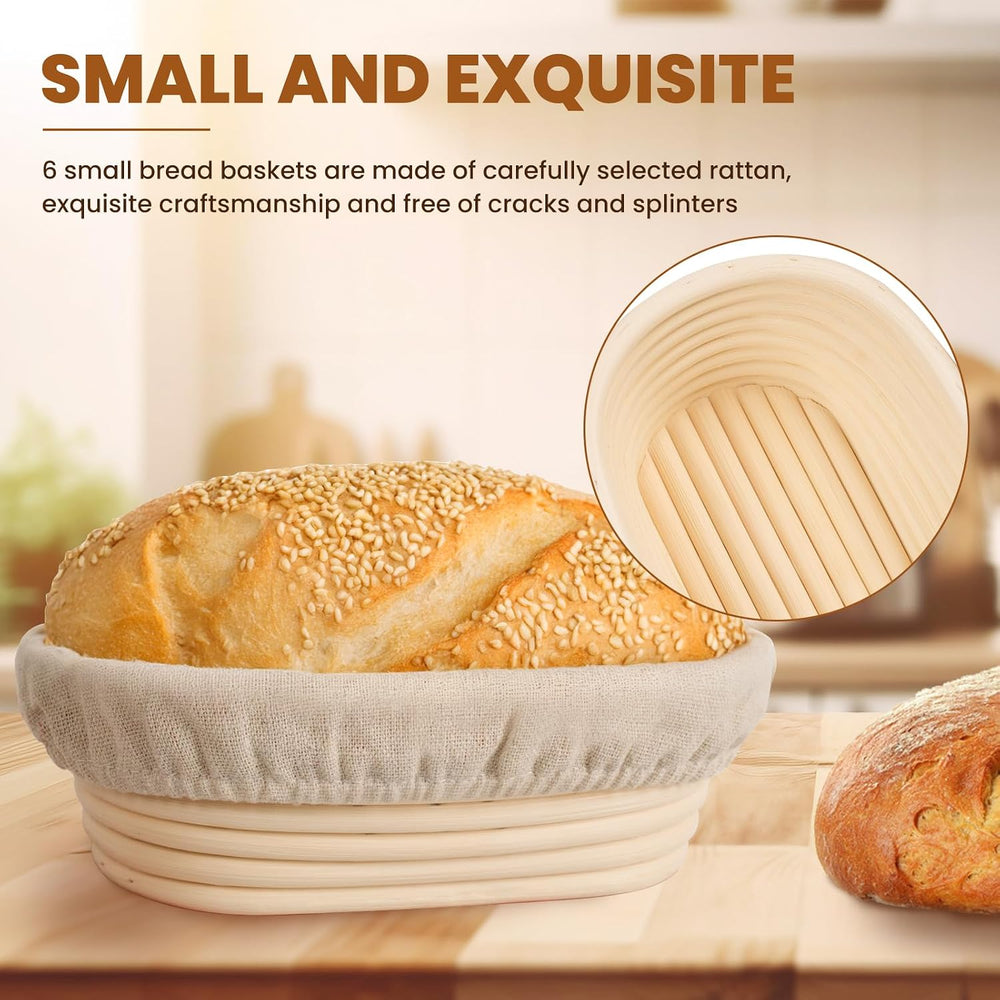 6 Inch Oval Banneton Bread Proofing Basket Set of 6, Kikcoin Mini Sourdough B...
