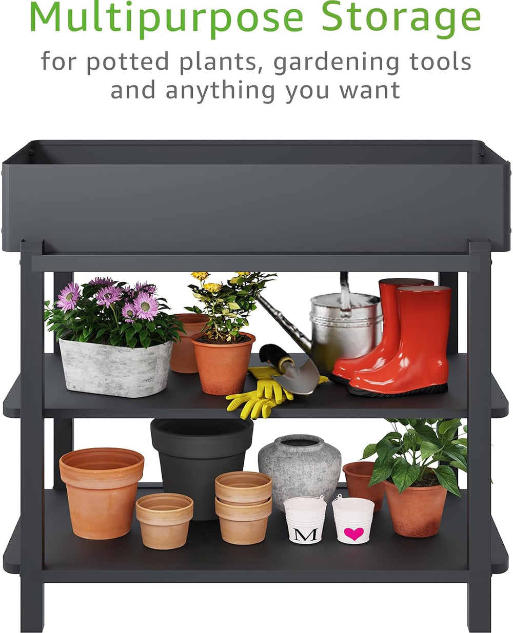 Metal Raised Garden Bed with Trellis & Legs