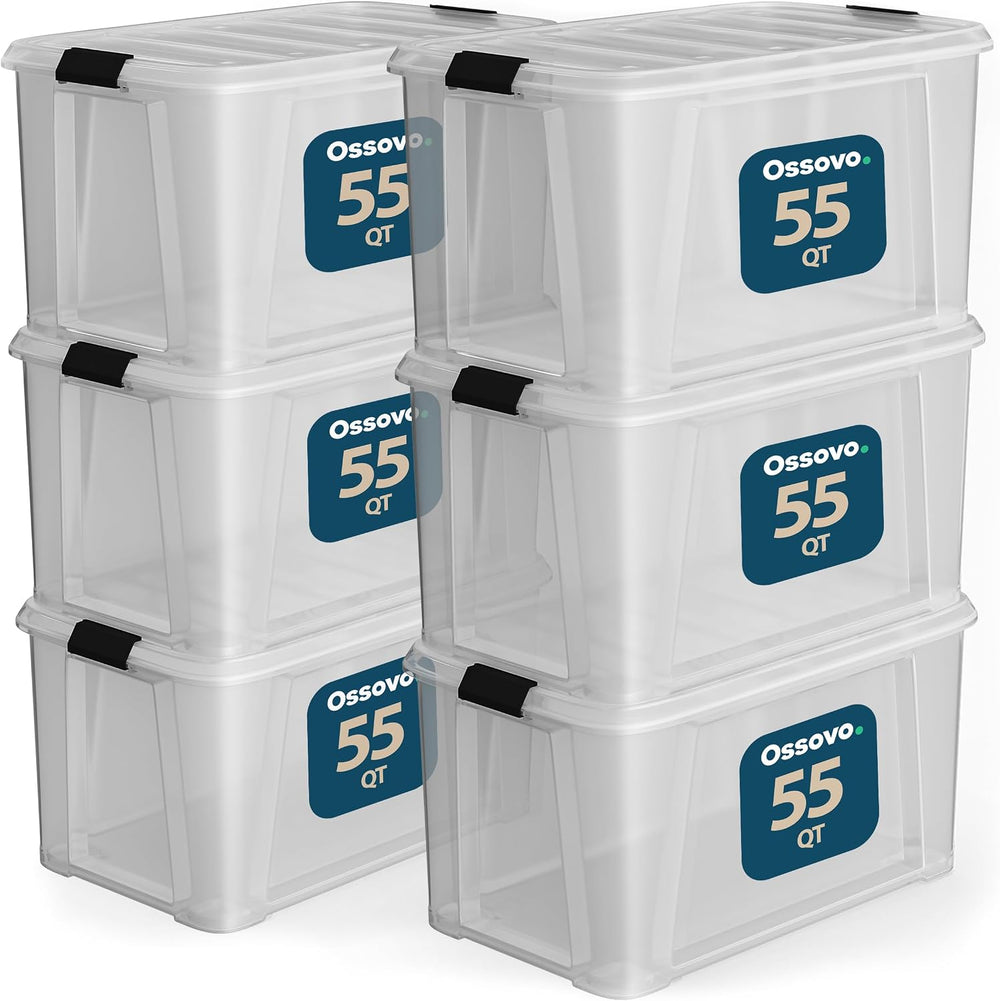 55 Qt Storage Bins with Lids, Clear Stackable, 6 Pack