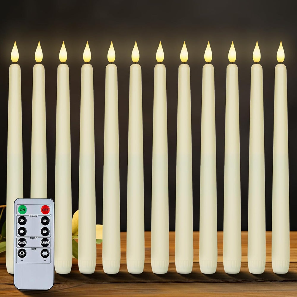 Homemory 12 Pcs Flameless Taper Candles with Remote Timer Dimmer, 11 inches I...