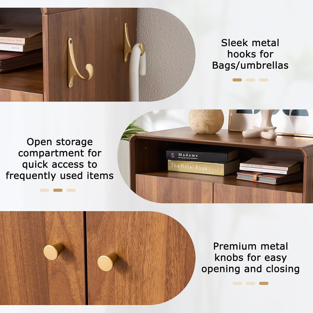 Walnut Shoe Cabinet with Doors, Large Shoe Storage Cabinet for Entryway, Free...