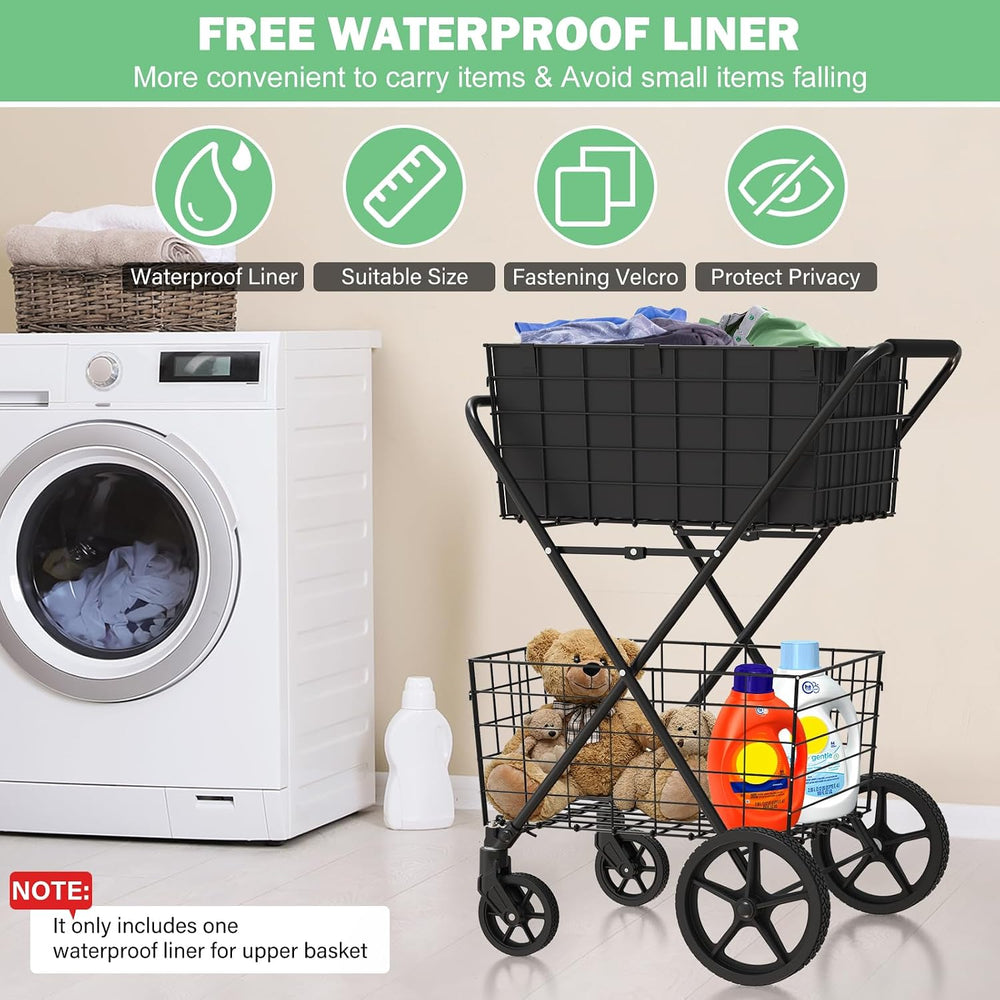 ๐๐๐ 2-Tier Large Collapsible Grocery Cart On Wheels 400lbs Shopping Cart