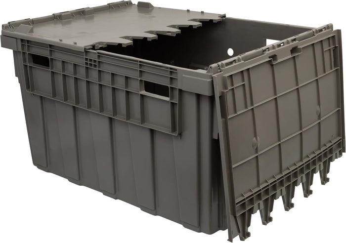 Buckhorn Industrial Lidded Plastic Storage Container, Nesting and Stackable Plastic Storage Box with Lid Attached, Organization Tote for Transport and Warehouse, 50 Gallon Capacity, 34"x24"x20", Gray