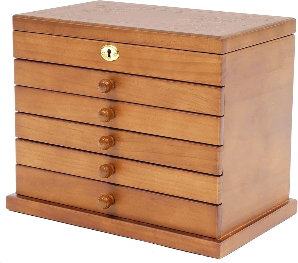 Extra Large Four-Leaf Carved 6 Layers Wooden Jewelry Box Jewelry Case Cabinet...