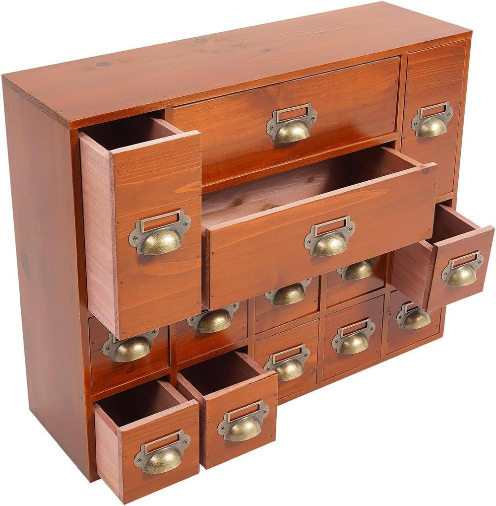 14 Drawers Apothecary Cabinet Wooden Storage Box Library Card Cabinet Medicin...