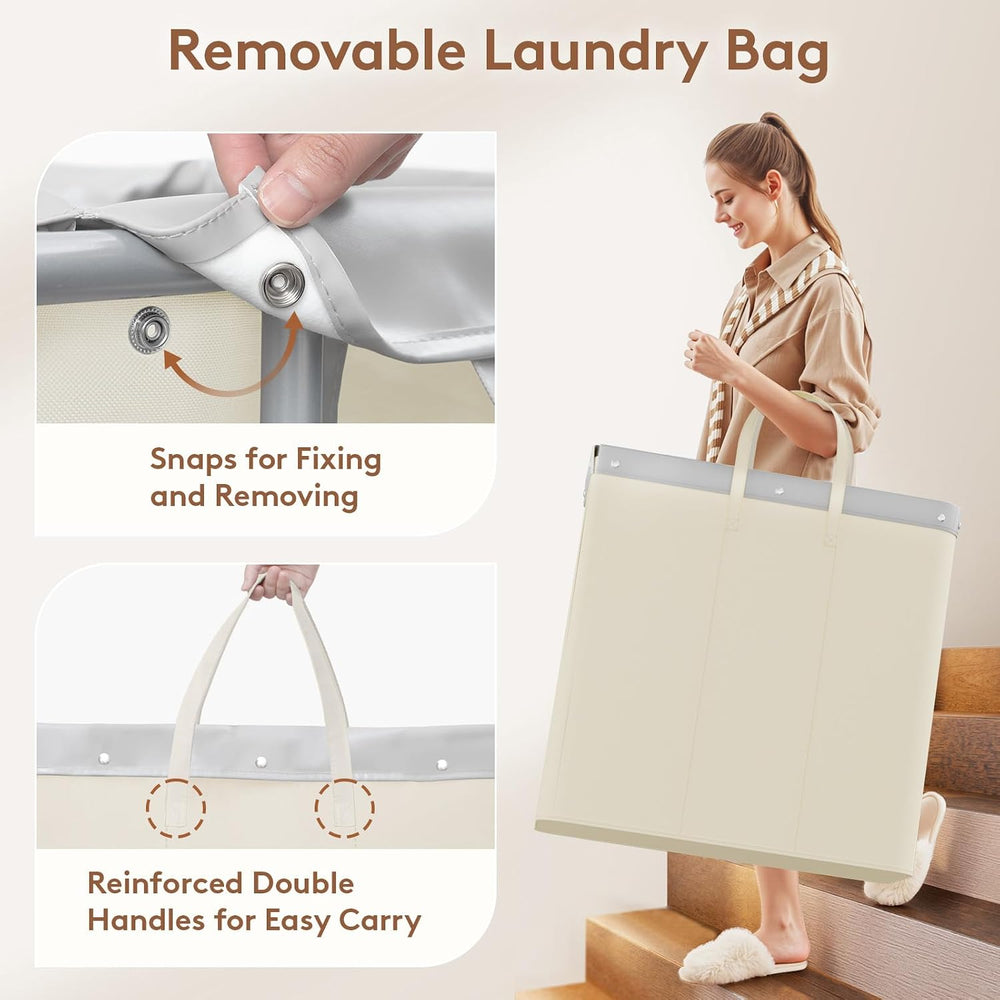 Lifewit 200L Rolling Laundry Basket with Steel Frame, Removable Bag, White
