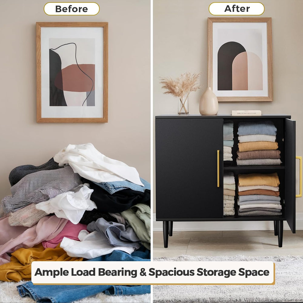 Vrullu Modern Storage Cabinet, Free Standing Buffet Cabinet, Black Sideboard ...
