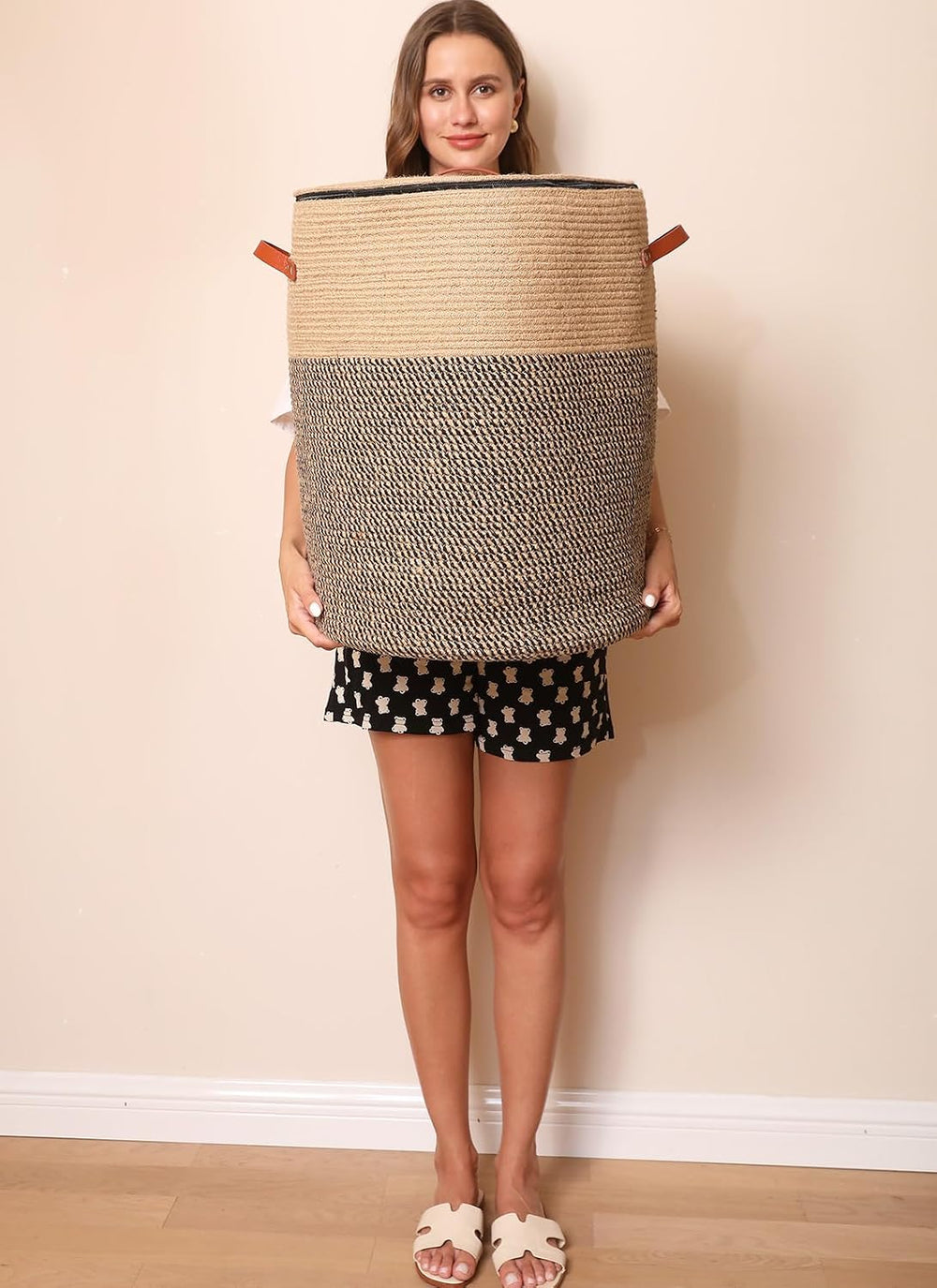 16"x20" Extra Large Cotton Rope Basket with Zipper Lid, Woven Laund...