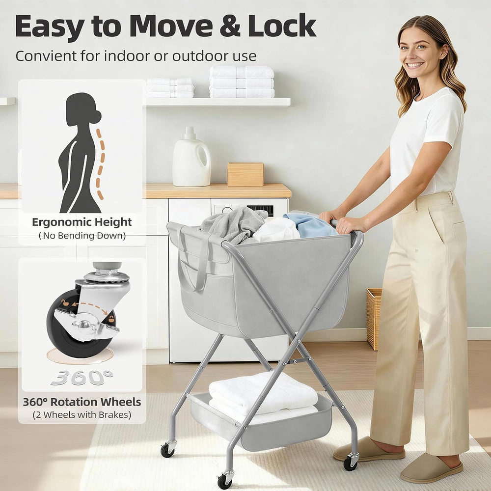 STORAGE MANIAC Collapsible Laundry Cart with Wheels 35.6"H Removable Can...