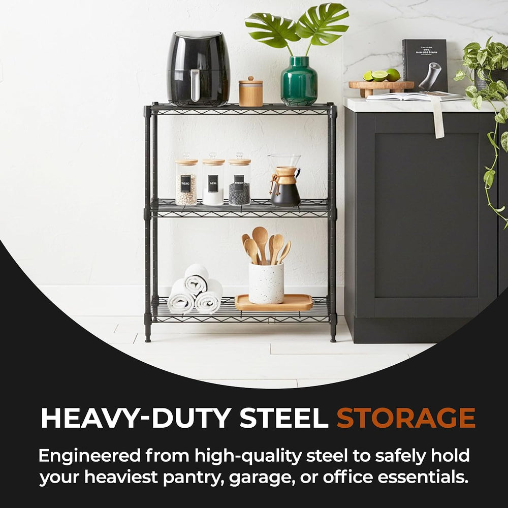 3-Tier Metal Wire Shelf, 250 lb/Shelf, Black, 13.5x23.3x30.1 in