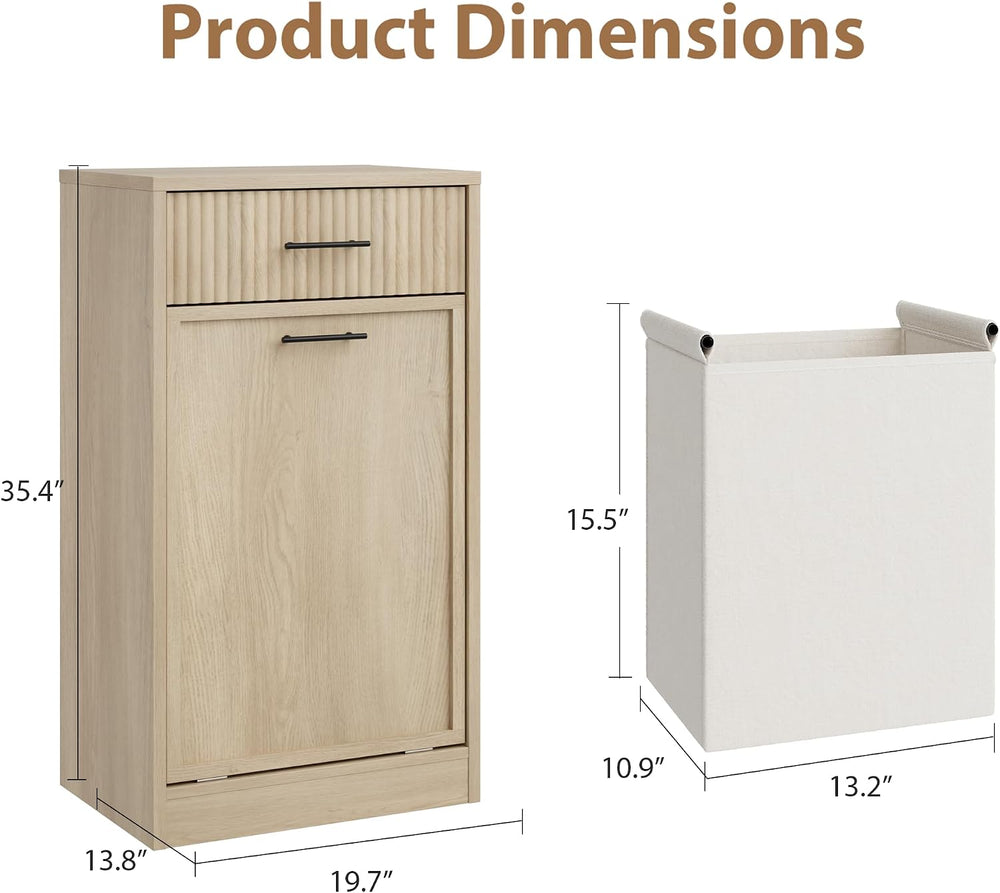 Garvee 10 Gal Single Tilt Out Laundry Hamper Cabinet with Drawer, Natural