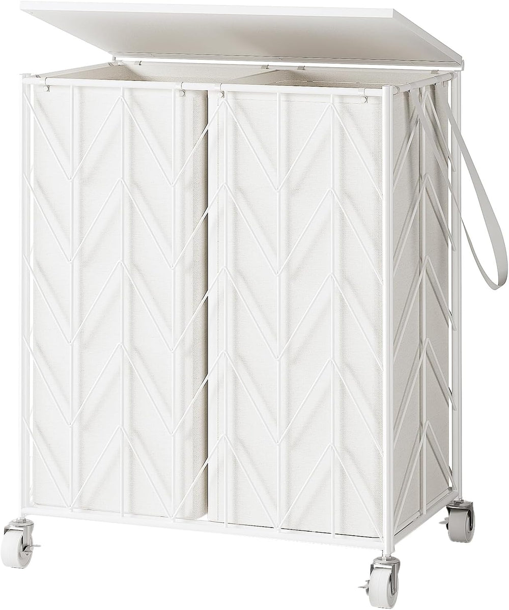 WOWLIVE Double Laundry Hamper with Lid, Rolling Laundry Basket with Wheels