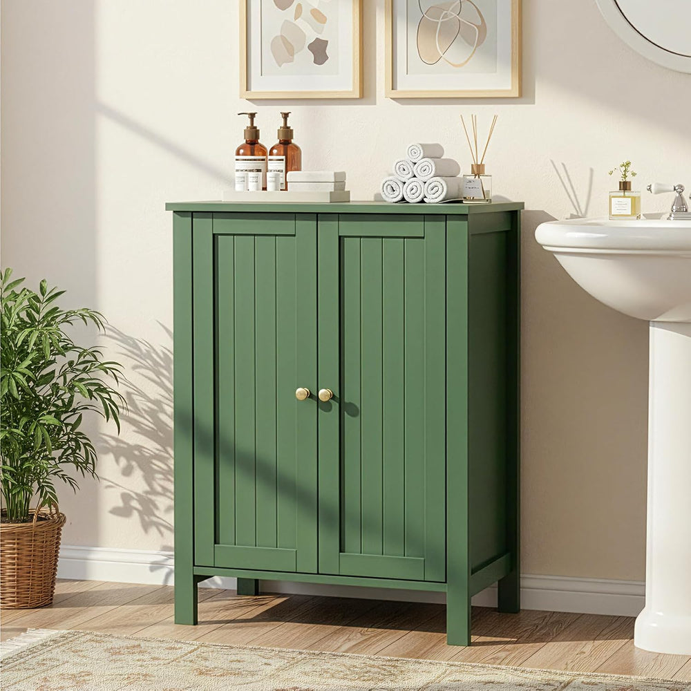 VINGLI Green Bathroom Storage Cabinet Free Standing, Wooden Floor Cabinet wit...