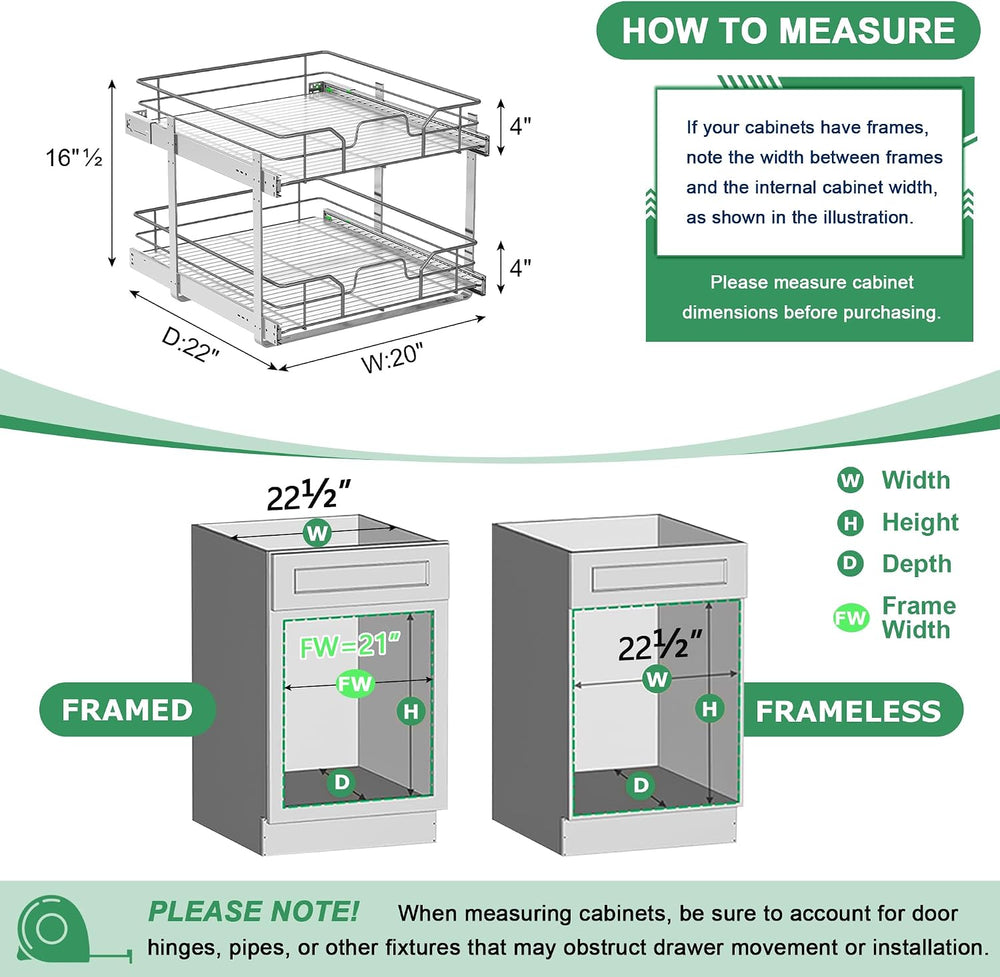 2-Tier Pull Out Cabinet Organizer (20" W x 22" D)