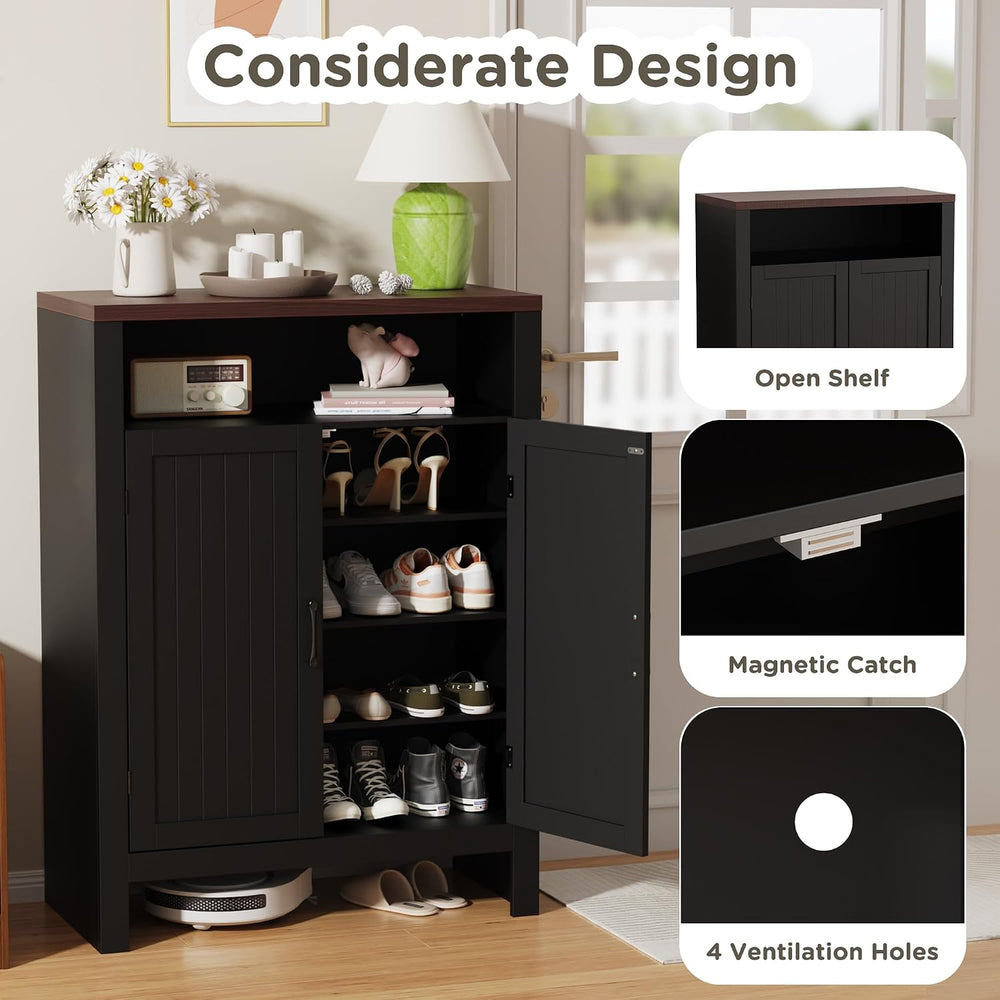 MHOM Farmhouse Shoe Cabinet with Doors, 5 -Tier Shoe Storage Cabinet with Adj...