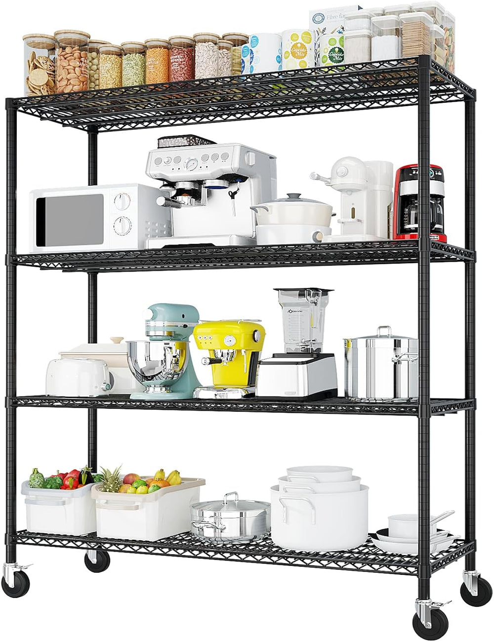 4 Tier Storage Racks Shelving, Heavy Steel Pantry Shelves, Adjustable Wire Sh...