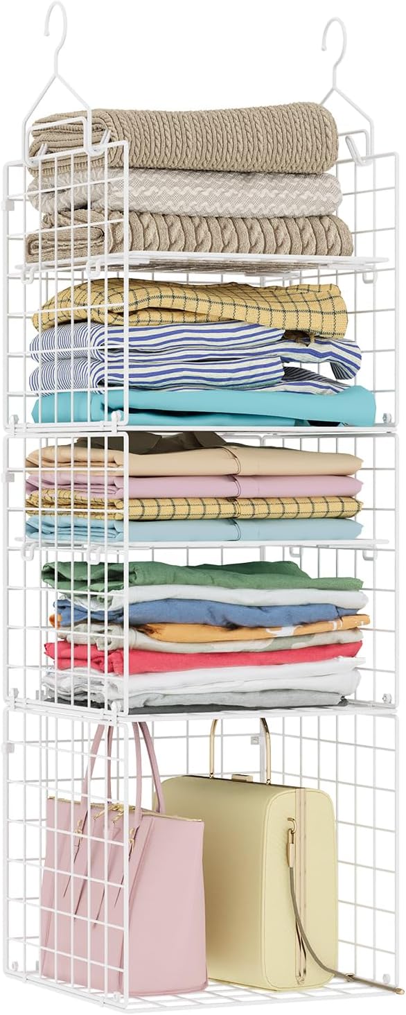 X-cosrack Closet Hanging Organizer and Storage - 5 Tier Hanging Shelves, Wire...
