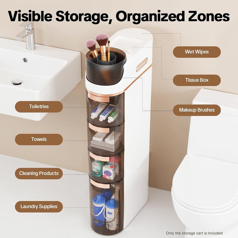 4 Tiers Slim Bathroom Storage Cabinet, 4 Drawer Narrow Slim Storage Cart, Mob...