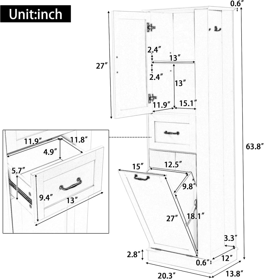LUMISOL Tall Tilt-Out Laundry Cabinet, Narrow Bathroom Storage Cabinet with H...