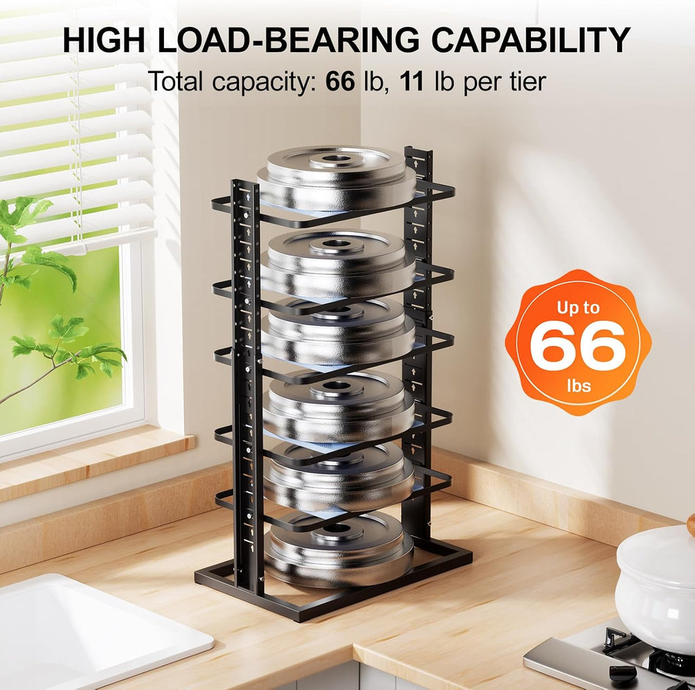 LAMU Pots and Pans Organizer for under Cabinet, 6-Tier Heavy Duty Pan Pot Org...