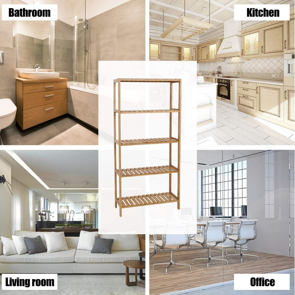 Bamboo Shelf Bathroom 5-Tier Storage Shelves Free Standing Rack Multifunction...