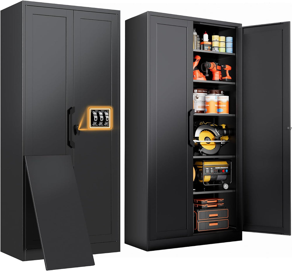 71" Metal Garage Storage Cabinet with Combination Lock,5 Adjustable Shelves