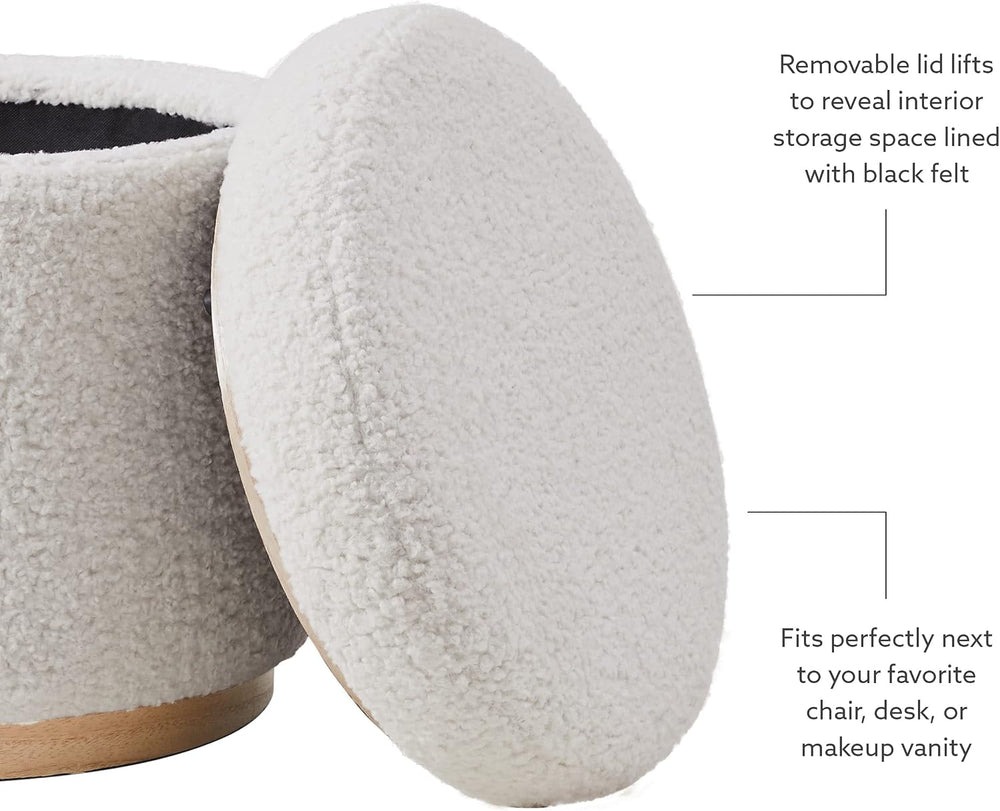 Linon Home Décor Cream Sherpa Round Storage Wooden Base by Linon Lexington Ot...