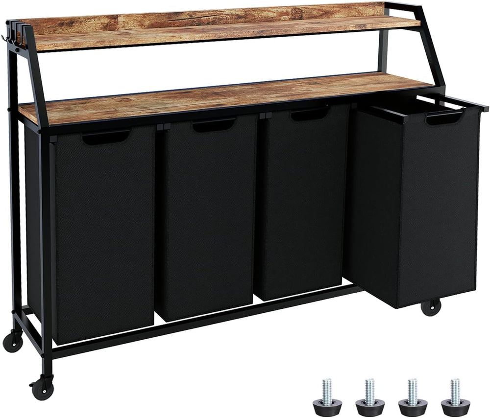 Timberer Laundry Hamper, Laundry Sorter with 4 Section, Rolling Basket with W...