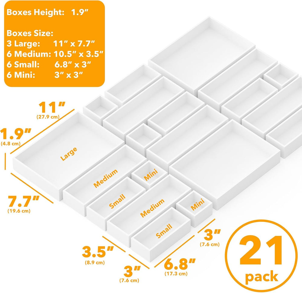 SpaceAid 21-Piece Bamboo Drawer Organizer Storage Boxes Set, Wood Tray Junk D...
