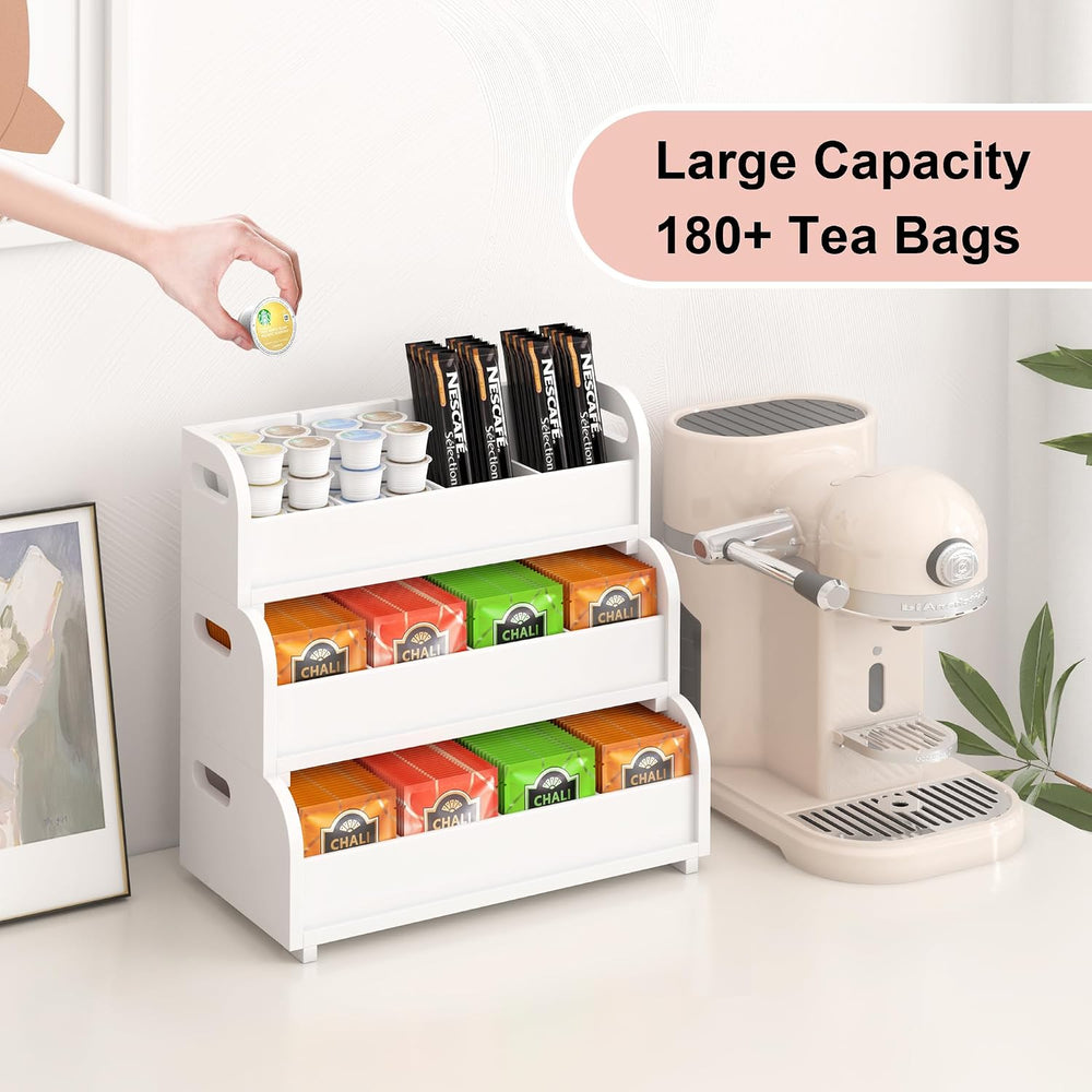 3-Tier Bamboo Tea Box Rack with Removable Dividers, Wall Mount Large Capacity...