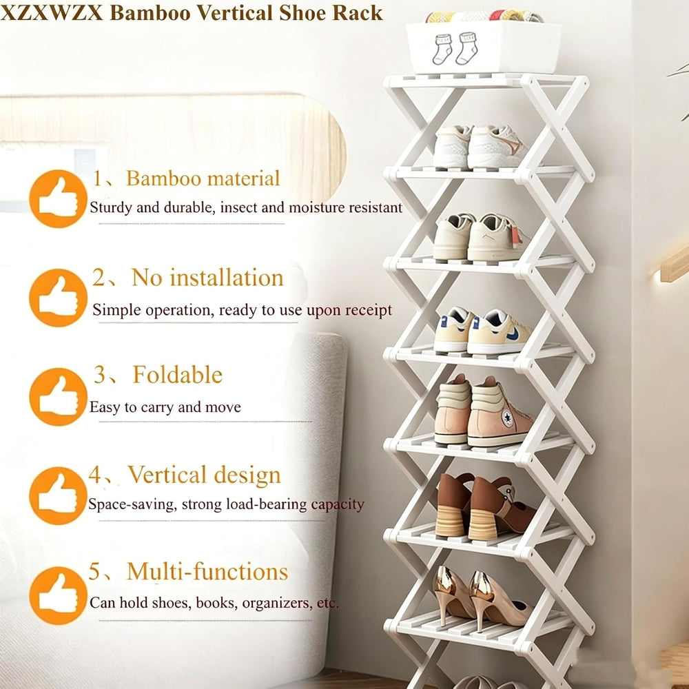 5 Tier Foldable Shoe Rack, Bamboo Vertical Shoe Organizer Tall for Multifunct...