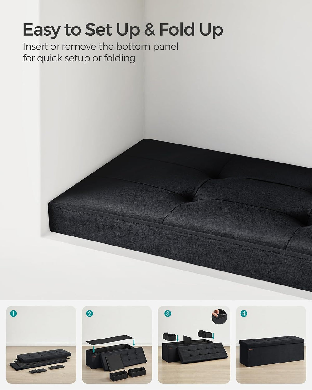 SONGMICS Storage Ottoman Bench, 43.3 Inches Velvet Foldable Foot Rest